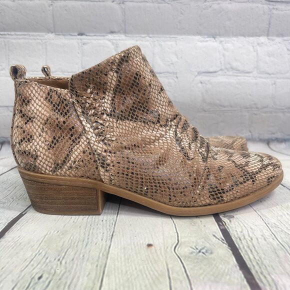 BareTraps Snakeskin Ankle Booties Western Boho Block Heel Women Size 7.5 W - Picture 2 of 14